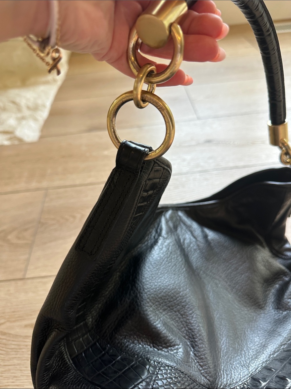 Brahmin Brown and Black Crescent Shoulder Bag with Gold Hardware - Picture 6 of 6